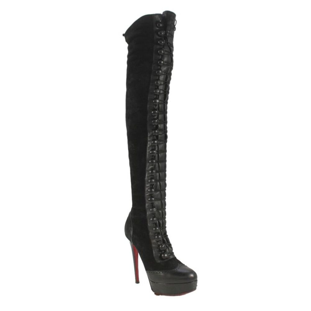 Christian Louboutin Womens Button Thigh High Stiletto Boots Black Size EUR 38.5